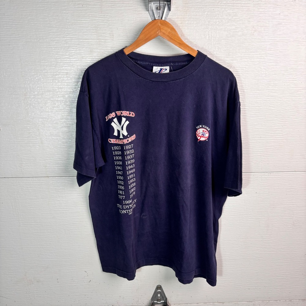 1996 Yankees World Champions Vintage Logo Athletic Tee Large MLB